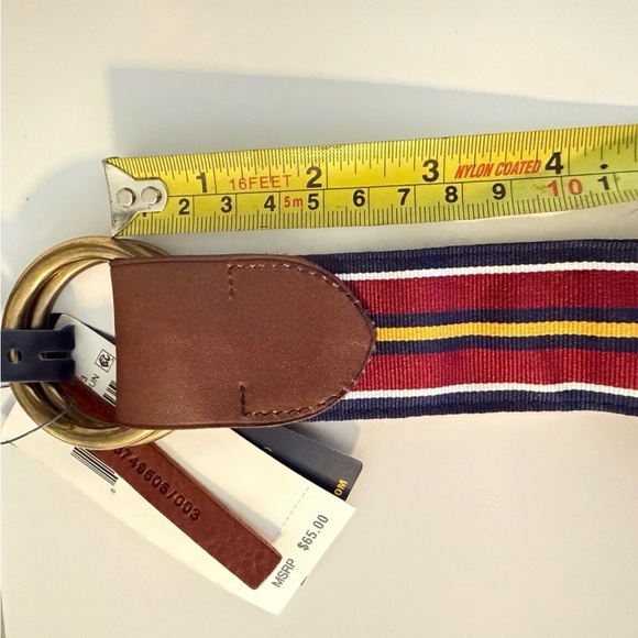 Polo Ralph Lauren Unisex Striped Canvas Belt Size L Red Navy Yellow Leather NWT - Picture 6 of 15